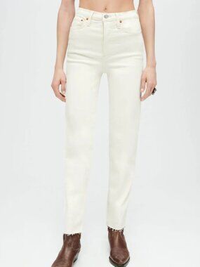 Comfort Stretch High Rise Stove Pipe Jeans White - Size 23